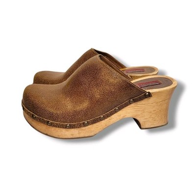 Esprit Vintage Y2K Wood Clogs Size 8 Brown Leather Chunky Bratz Platform Shoes