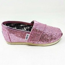 Toms Classics Pink Glitters Tiny Toddler Slip On Casual Flat Shoes