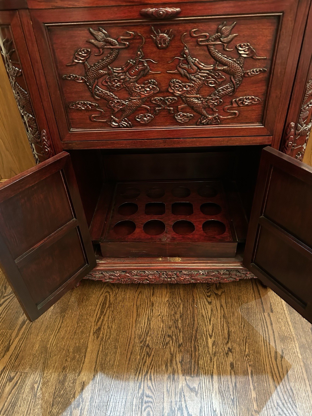 20th Century Chinese Hand Carved Wooden Liquor Cabinet Bar