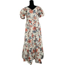 Lucky Brand Bohemian Summer Dress Puff Sleeve Floral Maxi