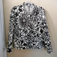 Chicos Brown Cream Floral Cotton Blend Jacket Blazer 2 L Office Artsy