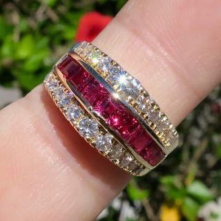 Fabulous 14k Solid Yellow Gold 2ct Natural Ruby and Diamond Band Ring Size 6.25