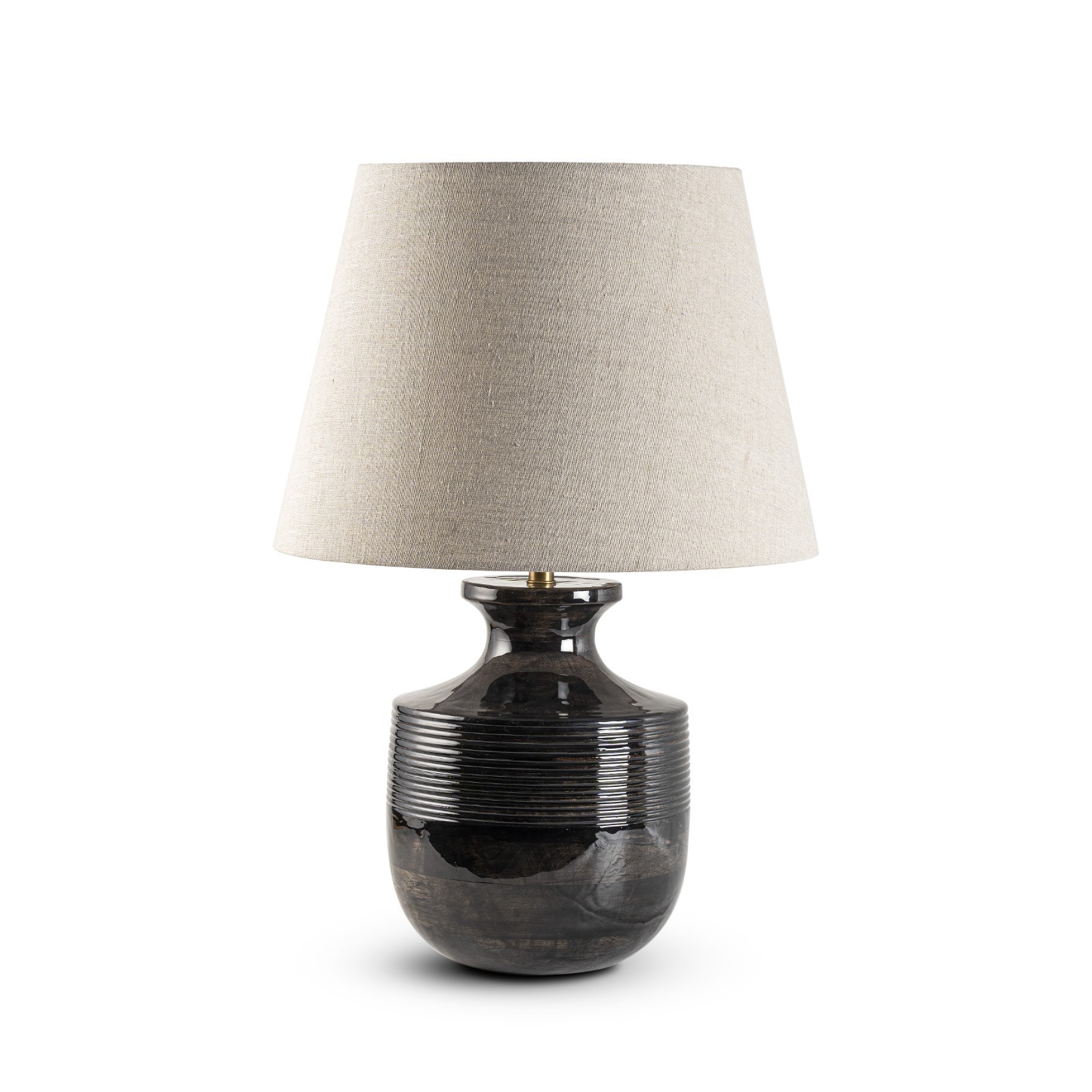 Lamp Large Black Brown Wash Enamel Wooden Living Room Bedroom Bedside Fabric