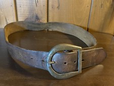 Vintage 70s Handmade Full Grain Leather Belt w/ Solid Brass Horseshoe Buckle