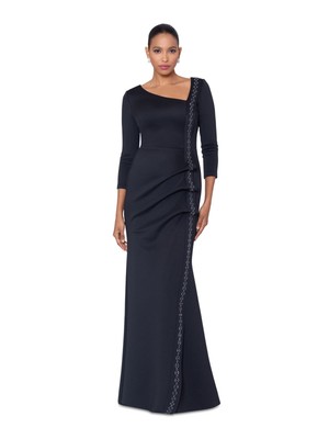 XSCAPE Womens Black Unlined 3/4 Sleeve Full-Length Evening Gown Dress 8