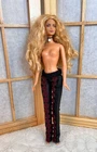Vintage Shakira Barbie Doll Blonde Curly Hair USED 2002 Blk Leather Pants