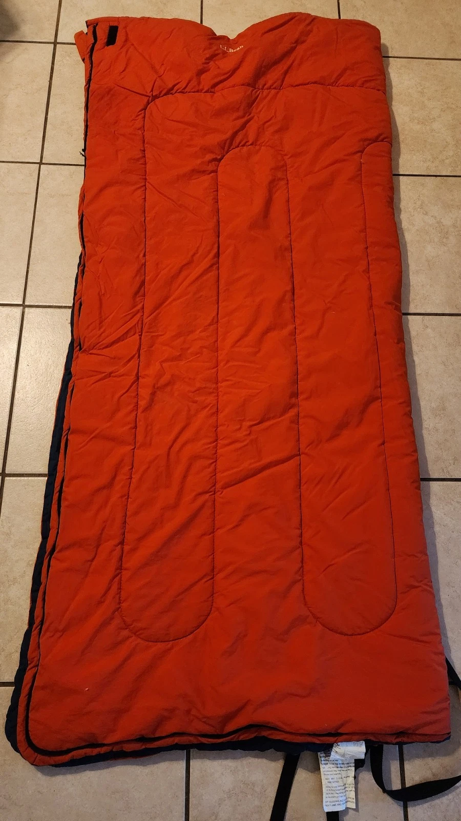 LL Bean Sleeping Bag 40 F Camping Orange & Navy