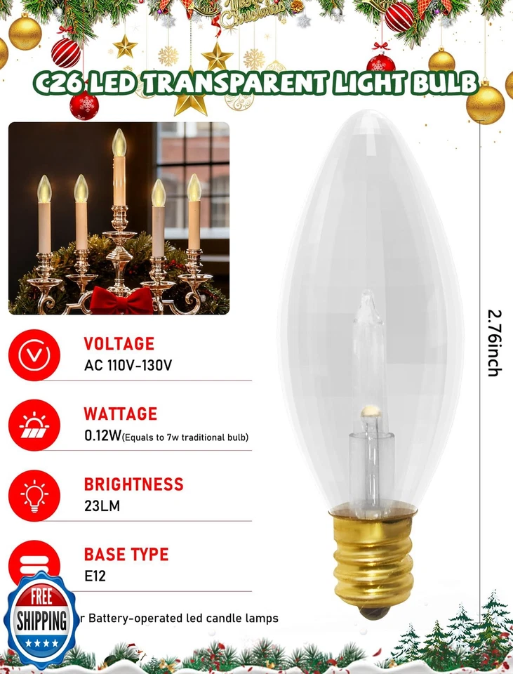 GOOTHY 6 Pack E12 LED Candelabra Bulbs, 0.12W 3V Battery Operated Window Cand - Image 2 of 4