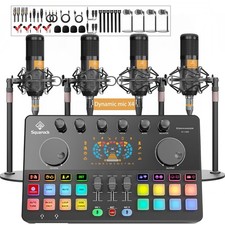 Podcast Equipment Bundle for 4, All-in-One Audio Mixer with Dynamic Micophone...