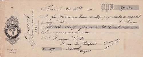 France 39.30 francs - bank cheque receipt - practical business school - 19