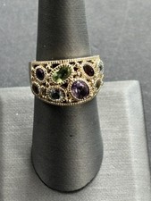 925 STERLING SILVER VERMEIL AND ASSORTED GEMSTONES RING SIZE 6.5