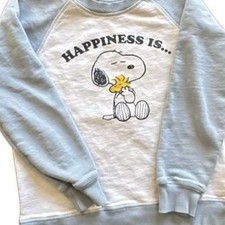 Kids Sz 8 Peanuts Snoopy Woodstock Happiness Is... Raglan Sweatshirt Light Blu