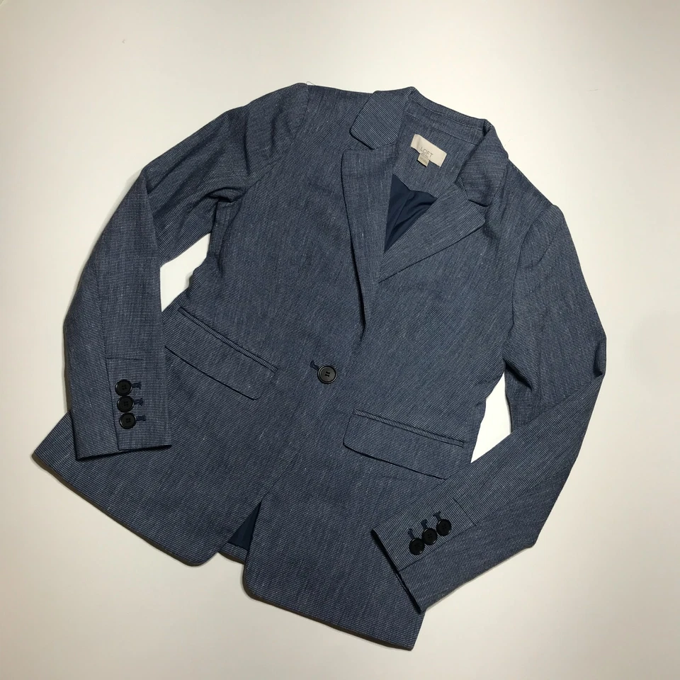 Chaqueta Blazer Loft Petites Talla 00P Un Botón A Medida Gris Azulado Natural Slub Foto 2 de 4