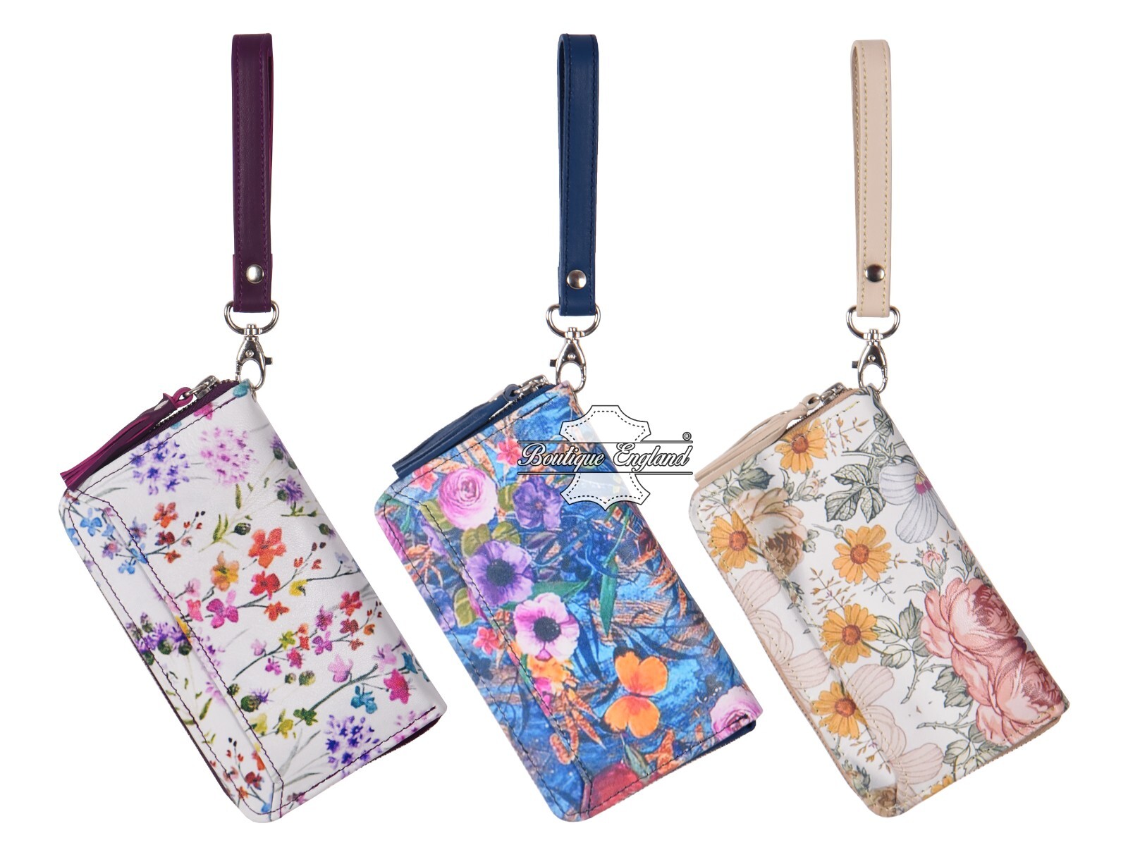 Mujer Premium Estampado Floral Cuero Muñequera Bolso sin asas Cartera Borla Cartera