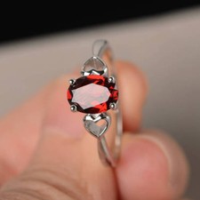 1ct Simulated Red Garnet Promise Solitaire Engagement Ring 14k White Gold Plated