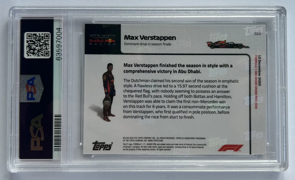 2020 Topps Now Formula 1 Max Verstappen #23 PSA 10 TRUE ROOKIE - Image 2 of 2