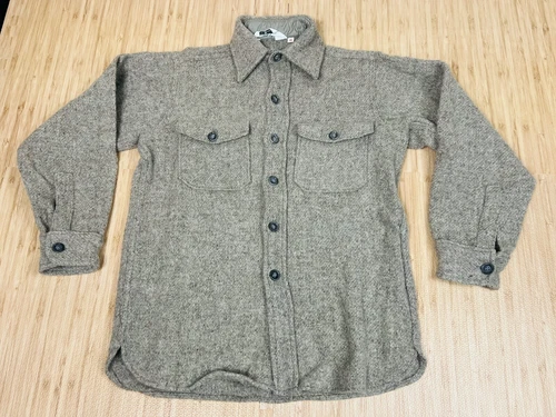 Vintage 60s 70s Woolrich Brown Tan Wool Button Up Flannel Shirt Sz Medium
