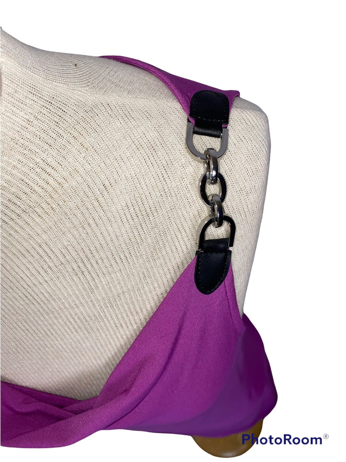 Michael Kors Purple Drape Neck Slip Mini Dress Metal Leather Straps Large Y2K thumbnail 7