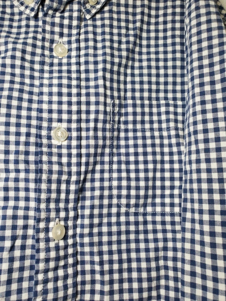 Lands' End Blue White Gingham Button Down Long Sleeve Shirt Boy's Medium 10-12. - Image 2 of 4