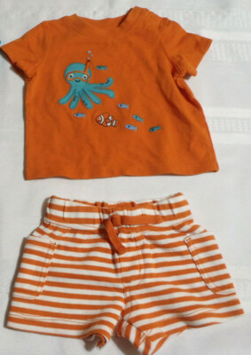 Gymboree Octopus Hugs 0-3 Month Shirt Striped Shorts Outfit NWT
