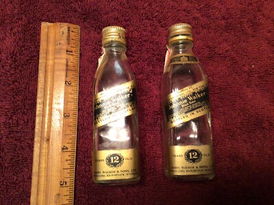 Johnnie Walker Black Label airplane bottle  1/10 pint Scotch whiskey, Lot Of 2