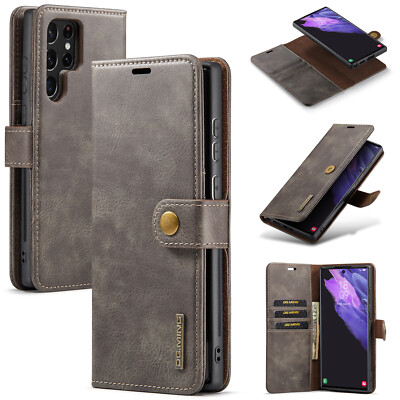 DG.MING Cowhide Leather Detachable Wallet Case for Samsung Galaxy S22 Ultra