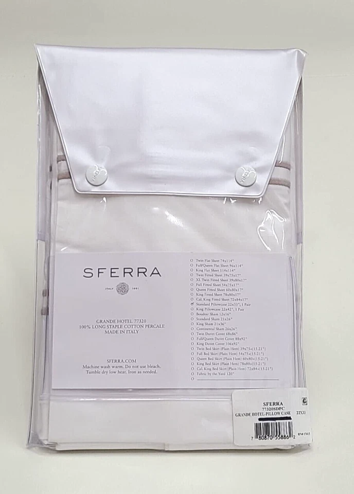 Par de fundas de almohada estándar Sferra Grande Hotel blanco/taupe algodón percal Italia Foto 3 de 4