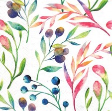 2 Two Paper Lunch Napkins for Decoupage/Mixed Media, Multicolor Flowers leaves