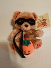 Russ Berrie Luv Pets Vintage Halloween Pumpkin Masked Bear NWT Plush Stuffed