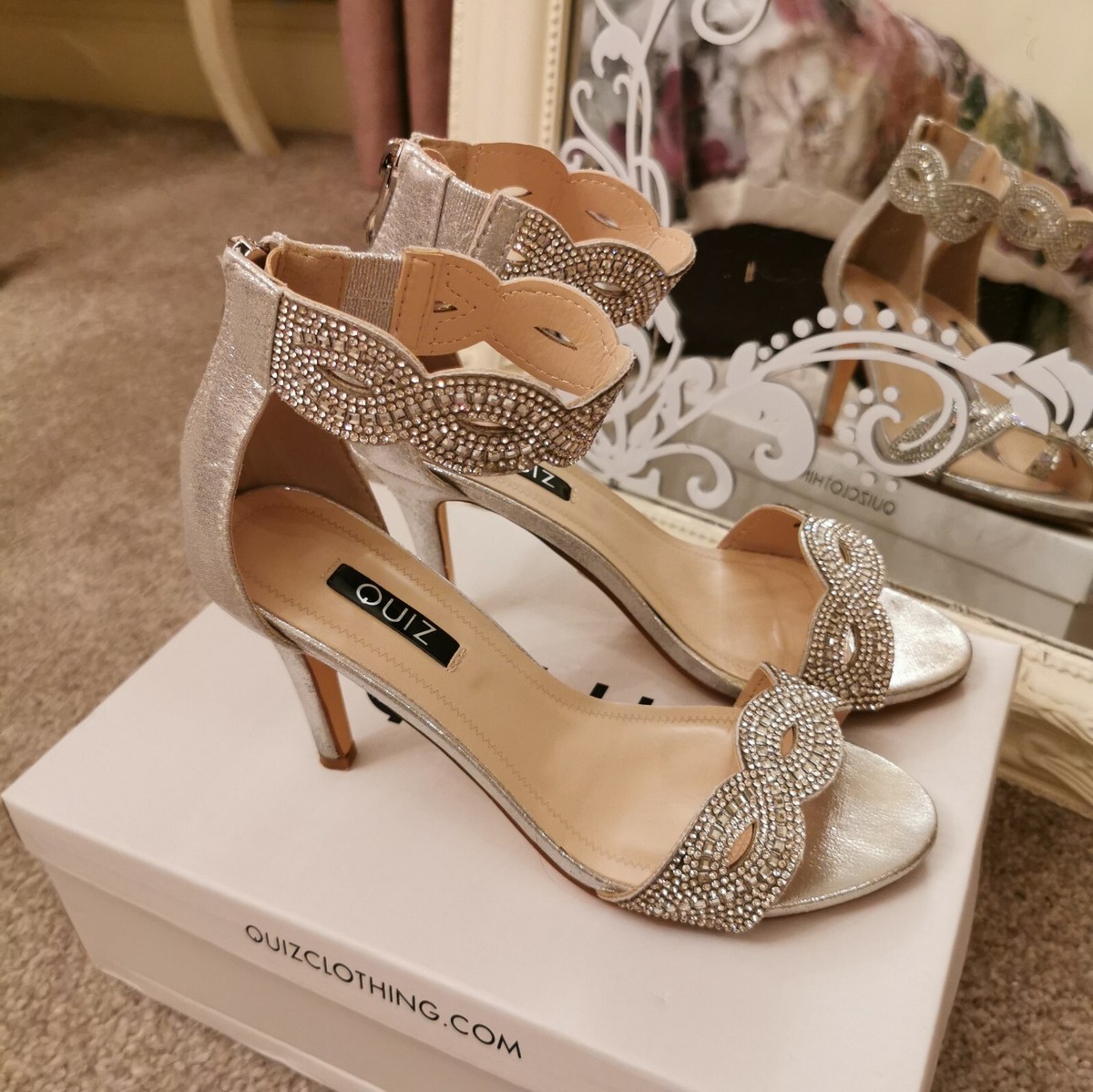 Silver Diamante Quiz Sparkly Sandals Quiz Shimmer Diamante Cross