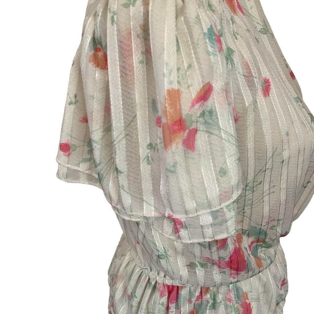 Vintage 1970's Creations By Aria Pleated Spaghetti Strap Floral Dress 2 Piece View 6