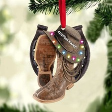 Cowboy For God Personalized Christmas Ornament Cowboy Boots Hat And Lasso Cowboy