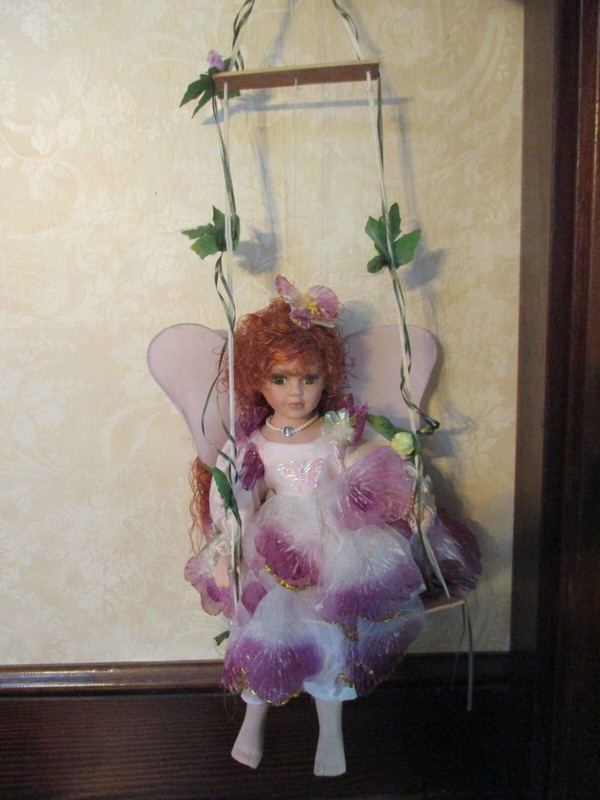 Cathay Collection Limited Ed Doll On Swing Angel/Fairy Wings Red Hair Green Eyes