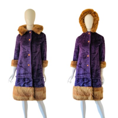 Vtg 60's Purple Penny Lane Coat Faux Fur w/Hoody | eBay