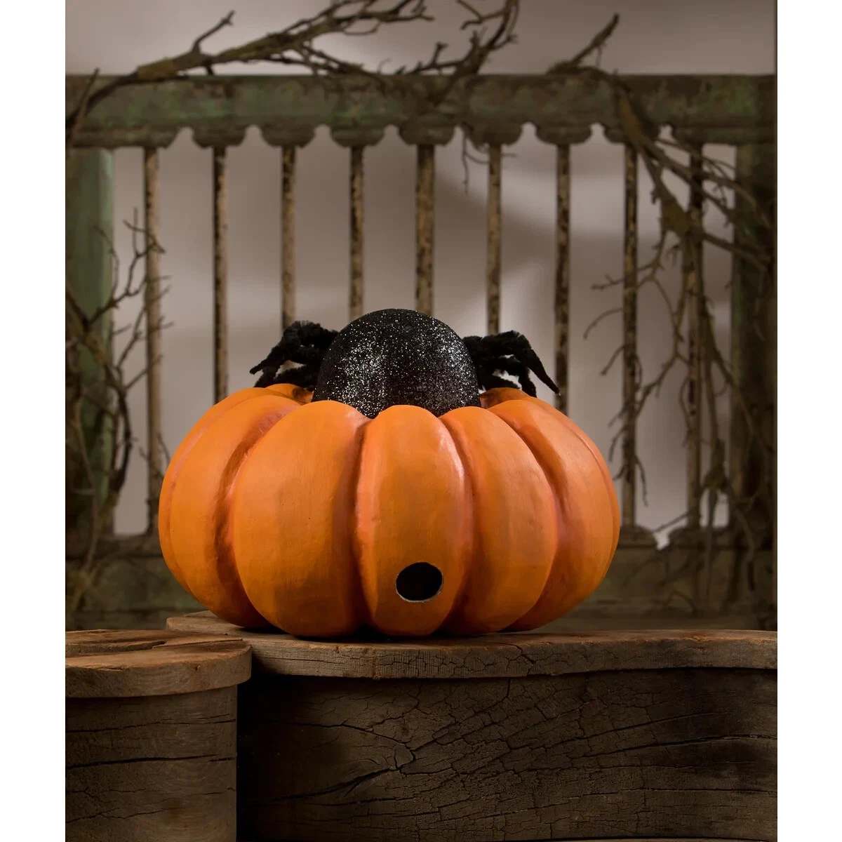 Bethany Lowe Spider on Pumpkin Decoration - Thumbnail 2