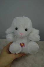 Hunson Trading Lamb Sheep Plush Stuffed Animal Toy White Pink Flower Blue Bow 6"