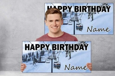 AK GIFTSHOP Personalised Skiing Birthday Banner Party Decorations Pack of 2