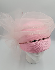 Vintage Pink Church Hat Fascinator Mesh Bow Sequin Trim Formal Derby Hat
