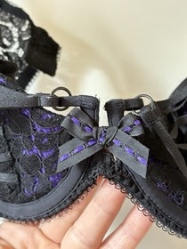 NWT Agent Provocateur RUDY Demi Cup Black Purple Bra 36A Boudoir Cutout Vamp