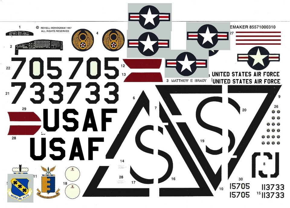 REPRO DECALS: BENDIX TROPHY WINNER, B-52 + X-15, B-52, B-36 OR C-130E ...