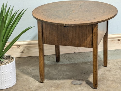 Vintage Oak Sewing Seamstress Table Knitting Side Table Round Top Original - Picture 3 of 14