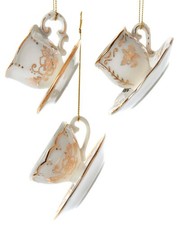 Kurt Adler Set Of 3 Jeweled White And Gold Teacup Ornaments Gold Os