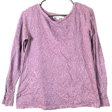 LOFT Womens Sweater Purple Jacquard Floral Long Sleeve Boat Neck Buttons M