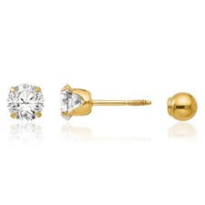 14K Solid Yellow Gold Reversible 5mm CZ Ball Stud Earrings