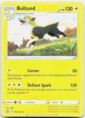 Boltund 053/163 Rare Battle Styles Pokemon NM/LP