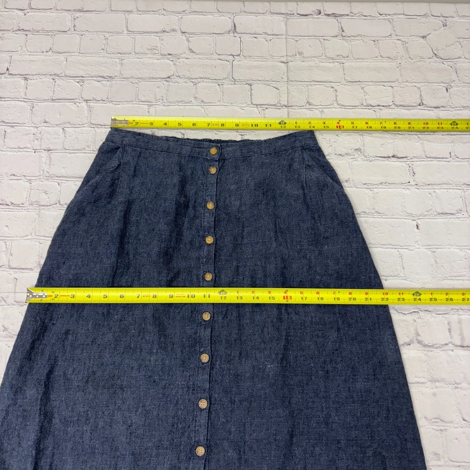Garnet Hill Women 100% Linen Button Front Midi Skirt Size 6 Blue C041 -24 - Image 2 of 4