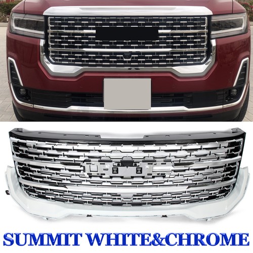 Summit White&Chrome For GMC Acadia Denali 20-23 Front Bumper Upper Grille Grill