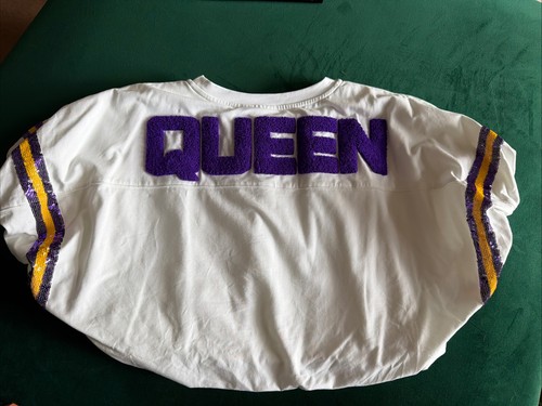 EUC Queen Of Sparkles Cropped Bubble Sleeve Sequins Jersey QUEEN LSU PURPLE XS