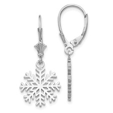 14k White Gold 3-D Snowflake Leverback Earrings