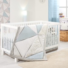 OBERLUX 4-Piece Baby Boy Crib Bedding Set Geometric Silver Blue Marble